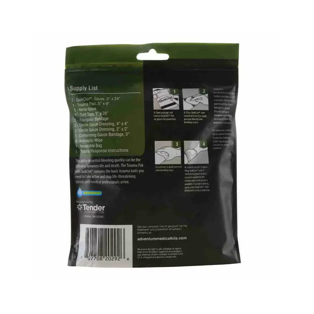 Приключенческие медицинские аптечки® "Trauma Pak First Aid Kit with QuikClot" - военное снаряжение Darkskiff - фото 11 Приключенческие медицинские аптечки® "Trauma Pak First Aid Kit with QuikClot" - тактическое снаряжение Darkskiff - фото 11